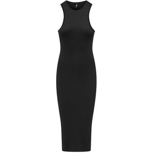 ONLY Dames Aansluitend Bodycon-Jurk Geribbeld Midi Jurk Mouwloos, Colour:Black, Size:L