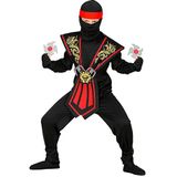 Widmann - Kinderkostuum Ninja met wapenset, zwart - rood, vechter, krijger, Japan, themafeest, carnaval