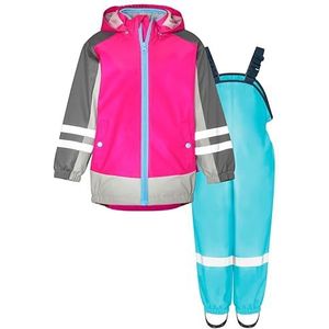 Playshoes Regenset, tweedelig, 3-in-1 regenjas en regenbroek, waterdicht, 3-in-1 roze-turquoise, 86
