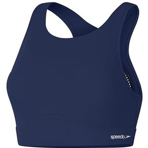 Speedo Effen top met hoge hals en mesh voor dames | Swim Fitness | Stijlvol design, blauw (Cerulean Blue), 2XL
