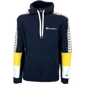Champion Legacy Retro Sport Heavy Spring Terry Full Zip Sweatshirt met capuchon voor heren, marineblauw/wit/geel, L