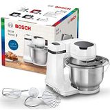 Bosch, MUM Serie | 2 keukenmachine, 700 watt, 4 snelheidsstanden, roestvrij stalen kom van 3,8 l, garde, roerstaaf en kneedhaak, MUMS2EW00, wit