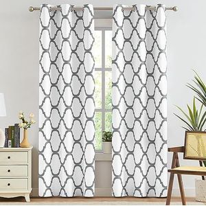 Melodieux - Marokkaanse Mode - Verduisterende Gordijnen - Off White/Grey - 106 bij 203 cm - 2 Panelen