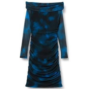 Trendyol Abstracte midi-jurk met lange mouwen voor de dag en nacht slanke jurk, blauw, M