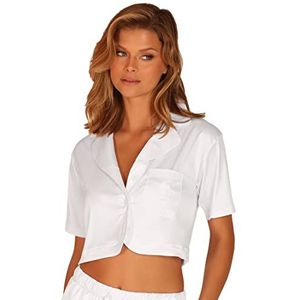 OW COLLECTION Dames Lemongrass Crop Shirt Pajama Top, wit, XS