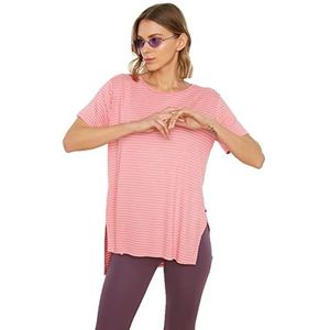 Trendyol Dames roze gestreept vriend gebreid T-shirt, roze, klein