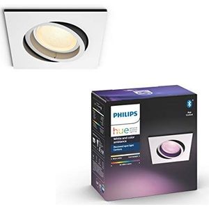 Philips Hue Centura Inbouwspot 1-Lichts - Duurzame LED Verlichting - Wit en Gekleurd Licht - Dimbaar - Verbind met Bluetooth of Hue Bridge - Werkt met Alexa en Google Home - Vierkant - Aluminium
