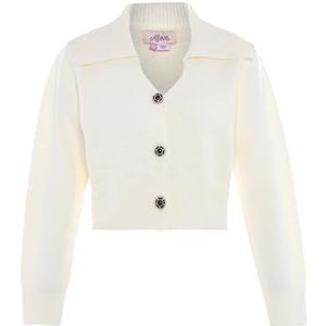 Aleva Gebreide cardigan voor dames met lange mouwen in zachte stijl met polokraag wolwit maat XS/S, wolwit, XS