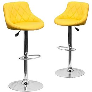 Flash Furniture Caldwell 2 Pk. Hedendaagse gele vinyl emmer stoel verstelbare hoogte barkruk met ruitpatroon rug en chromen basis