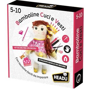 Headu It56918 babypop om te naaien en aan te trekken, met gemakkelijk te leren technieken, voor kinderen van 4 tot 8 jaar, gemaakt in Italië