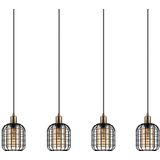 EGLO Hanglamp Chisle, 4-lichts pendellamp, eettafellamp van zwart metaal en gestoomd glas in amber, lamp hangend voor woonkamer, E27 fitting