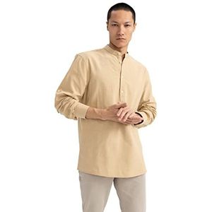 DeFacto Herenshirt met lange mouwen en lange mouwen, beige, S