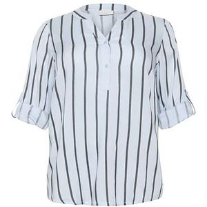 Kaffe Curve Plus-Size Damesblouse met lange mouwen V-hals met knopen, Celestial/Oyster Stripe, 48