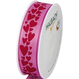 Halbach Seidenbänder Cadeaulint ""Hartjes"" | Breedte 25 mm Lengte 18 m | Printband met hartjesmotief | Perfect lint voor bruiloft of Valentijnsdag | Rozenroze/rood