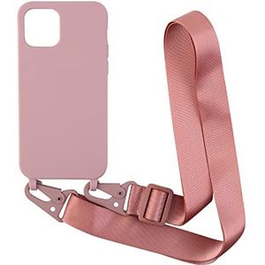 Crossbody Hoesje voor iPhone 13 Pro Max,Zachte siliconen Case Bumperhoes met Draagkoord Lanyard,Rose goud