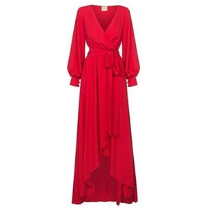 Swing Fashion Lange damesjurk, elegante jurk, feestelijke jurk, feestjurk, avondjurk, bruiloftsjurk, baljurk, maxi-jurk, lange mouwen, rood, maat 38 (M), rood, M