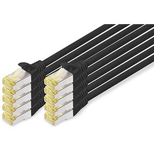 DIGITUS LAN kabel Cat 6A - 1m - 10 stuks - RJ45 netwerkkabel - S/FTP afgeschermd - Compatibel met Cat-6 & Cat-7 - Zwart