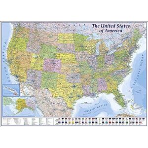 Close Up XXL USA landkaart premium poster - enorme Amerika kaart met alle staten - 140 x 100 cm - MAPS IN minuten