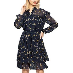 APART chiffon jurk voor dames met bloemenranken, meerkleurig (midnightblue-yellow midnightblue-yellow), 40