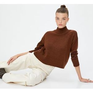 Koton Dames Turtle Neck Basic Sweater Knit Lange Mouwen, bruin (517), L