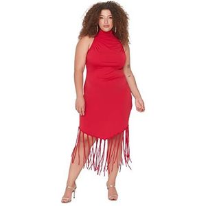 Trendyol Dames Midi Standard Plus Size Jurk, Rood, XL, Rood, XL