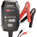ABSINA Volautomatische motorlader, AGM-oplader, 6 V & 12 V, voor loodaccu's tot 26 Ah / 12,8 V lithium tot 15 Ah, oplader voor motoraccu's met 800 mA