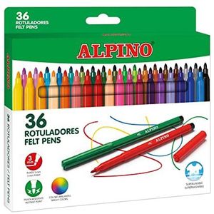 Alpino AR001036N, 36 viltstiften, 3 mm punt, wasbare inktstiften, viltstiften voor kinderen, school- en kantoorbenodigdheden