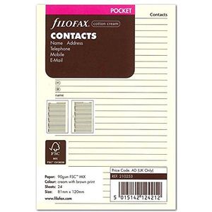 Filofax Pocket Kladblok voor Naam/Adres/E-mail/Telefoon/Fax/Mobiel - Katoen Crème