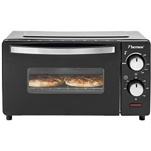 Bestron Grill Bakoven met boven- en onderwarmte, mini oven met 9 L, 800W, rvs / zwart
