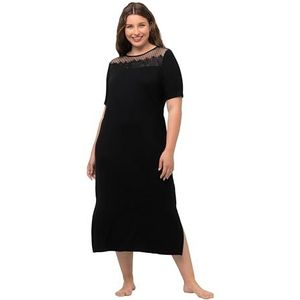 Ulla Popken Damesnachthemd met kant, ronde hals, halve mouwen, zwart, 54/56