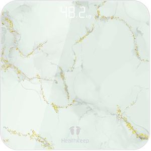 Healthkeep Digitale personenweegschaal, hoge precisie met helder display, step-on-technologie, 5 mm, gehard glas, hoge precisie tot 180 kg, marmerwit