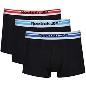 Reebok Heren super zachte Boxer korte katoenen stof in zwart/blauw/rood/aqua met contrasterende elastische tailleband - multipack van 3, Zwart/Blauw/Aqua/Rood, S
