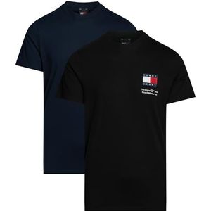 Tommy Jeans Heren 2-pack slanke vlag korte mouwen ronde hals T-shirts, Zwart/Donker Nacht Navy, XXL