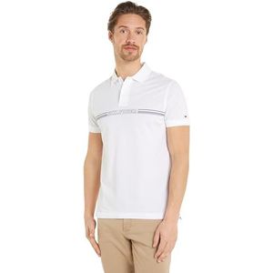 Tommy Hilfiger Heren streep borst Reg Polo S/S polo's, wit, M, Wit, M