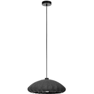 EGLO Hanglamp Barlaston, pendellamp boven eettafel, eettafellamp van grijs textiel en zwart metaal, lamp hangend voor eetkamer, E27 fitting, Ø 45 cm