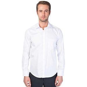 Bonamaison Heren Regular Fit shirt met lange mouwen met zakken Button Down Shirt, wit, standaard