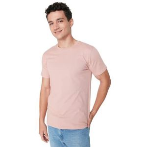 Trendyol Pink Basic T-shirt voor heren, slim fit, 100% katoen, korte mouwen, bicycle T-shirt, XXL