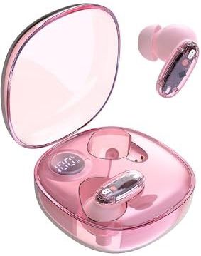 Mars Gaming MHIB2, Bluetooth 5.4 Oordopjes, Indringend Geluid, Ergonomisch Halftransparant en Ultracompact Ontwerp, 24 Uur Afspeeltijd, Draadloze Oordopjes met Oplaadcase en LED-indicator, Roze​