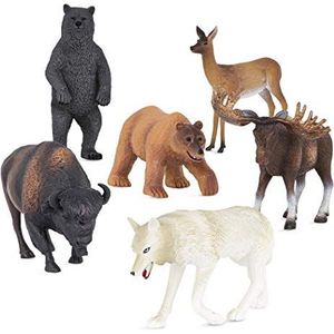 Terra 6 bosdierenfiguren – beren, hert, wolf, eland, bison – realistische dierenfiguren, kinderspeelgoed voor meisjes en jongens vanaf 3 jaar