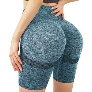 EULLA Korte dameslegging, naadloos, hoge taille, hotpants, ondoorzichtig, sport, push-up, booty, biker, yoga, fitness, gym shorts, blauw, XL