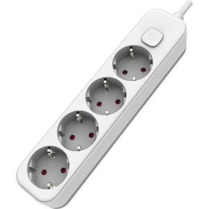 Wit meervoudig stopcontact met 4 stopcontacten met schakelaar en 1,5 m lange kabel. Ideaal voor het aansluiten van meerdere apparaten met comfort en veiligheid.