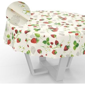 Wasdoek tafelkleed, afwasbaar tafelzeil, tuintafelkleed voor binnen en buiten, rond, 140 cm, snijrand, aardbeien
