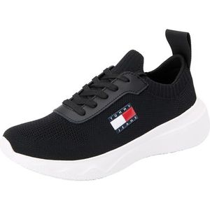 Tommy Jeans Dames TJW Knit Runner Mid Top, zwart, 36 UK, Zwart, 39 EU