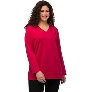 Ulla Popken Basic V-shirt voor dames, lange mouwen, rood, 50/52 Grote maten