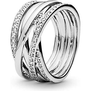 Pandora Timeless Zilveren ring met fonkelende en gepolijste lijnen, met zirkoniasteentjes, 60