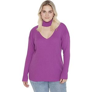 Trendyol Vrouwen Choker hoge hals Plain Regular Plus Size Sweater Sweater, paars, 4XL, Paars