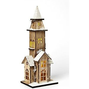Heitmann Deco decoratieve houten kerk met LED-verlichting - natuurlijk hout met gesneden dak - kerstdecoratie