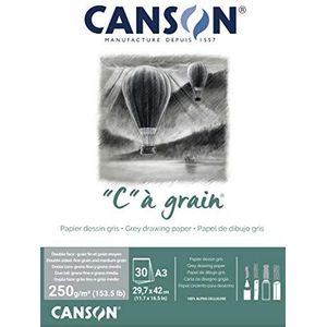 CANSON ""C"" à grain blok, DIN A3, 30 vellen, 250 g/m², grijs gemêleerd, licht gekorreld.