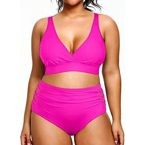 Yonique Dames Plus Size Bikini Hoge Taille Zwempakken Tweedelig Badpakken Buikcontrole Zwemkleding, roze, 18 Große Größen