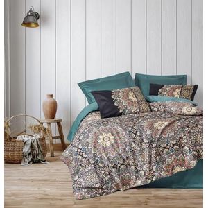 Nuit Des Rêves Luxueuze Satin Double Quilt Cover Set (200x200 cm), Petrol Color | 100% Katoen Satijn, Reactive Print, 210 Thread Count | Inclusief 2 kussenslopen (80 x 80 cm), Machine Wasbaar